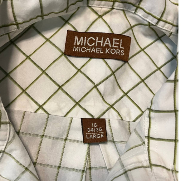 Michael Kors Green and White Plaid Button Down size Large - Picture 3 of 7